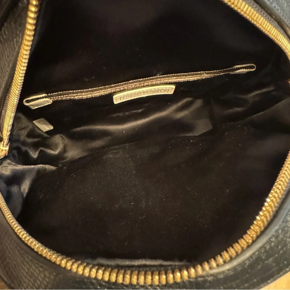 Henri Bendel Black Reptile Embossed Leather Backpack Structured Bag quiet luxury